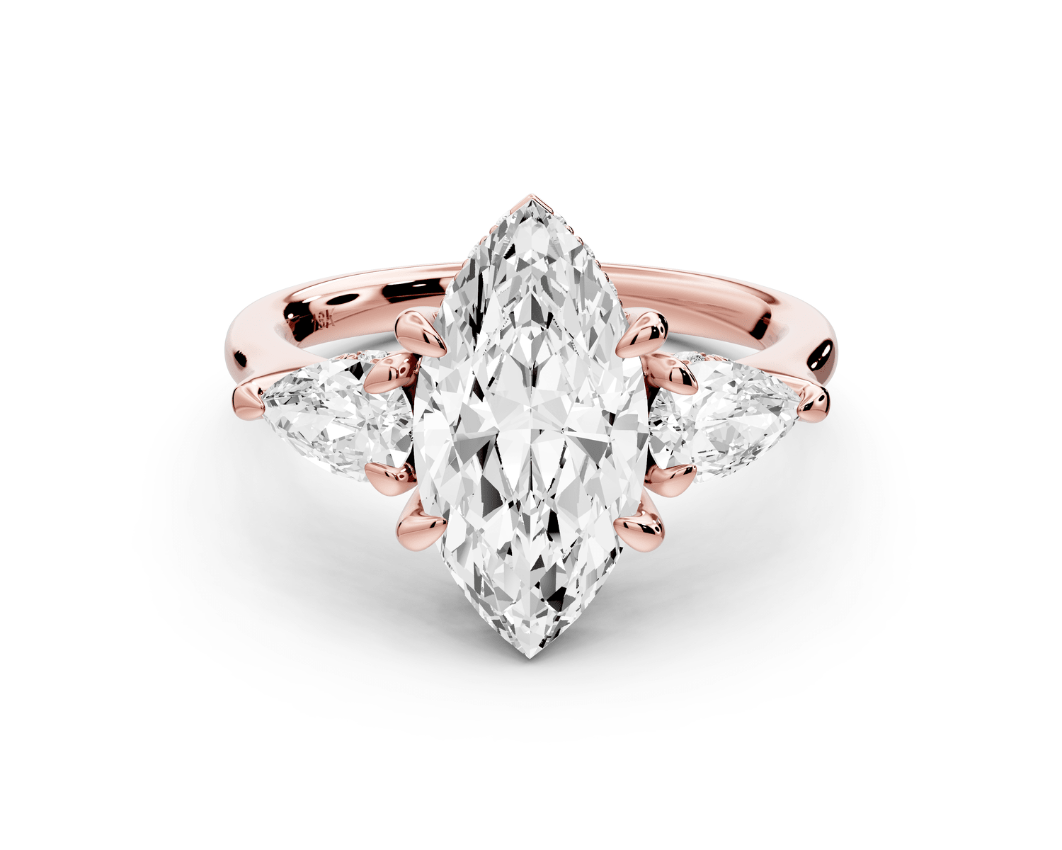 Stella - 2ct 18k rose gold Three Stone marquise with pears Hidden Halo Engagement Ring - Mr. Alex Jewelry