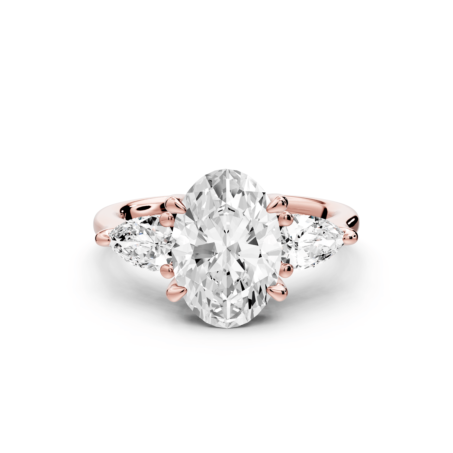 Stella - 2ct 18k rose gold Three Stone oval with pears Hidden Halo Engagement Ring - Mr. Alex Jewelry
