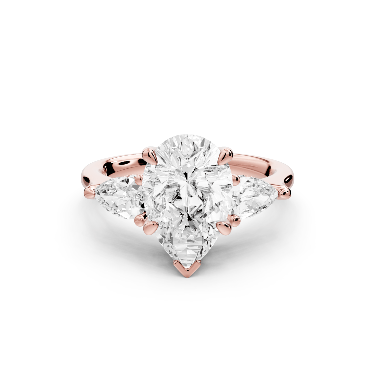 Stella - 2ct 18k rose gold Three Stone pear with pears Hidden Halo Engagement Ring - Mr. Alex Jewelry