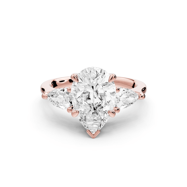 Stella - 2ct 18k rose gold Three Stone pear with pears Hidden Halo Engagement Ring - Mr. Alex Jewelry