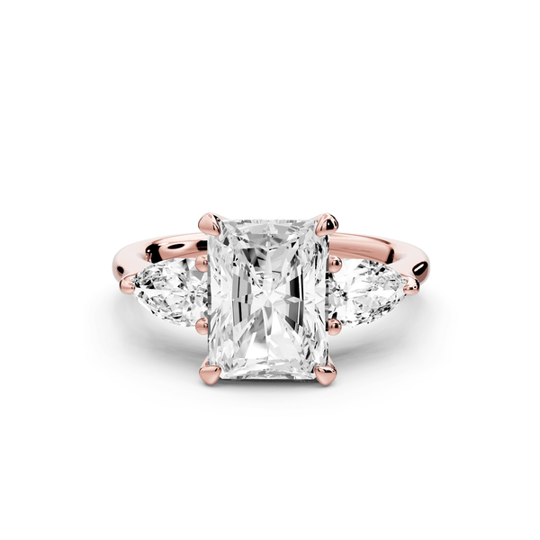 Stella - 2ct 18k rose gold Three Stone radiant with pears Hidden Halo Engagement Ring - Mr. Alex Jewelry