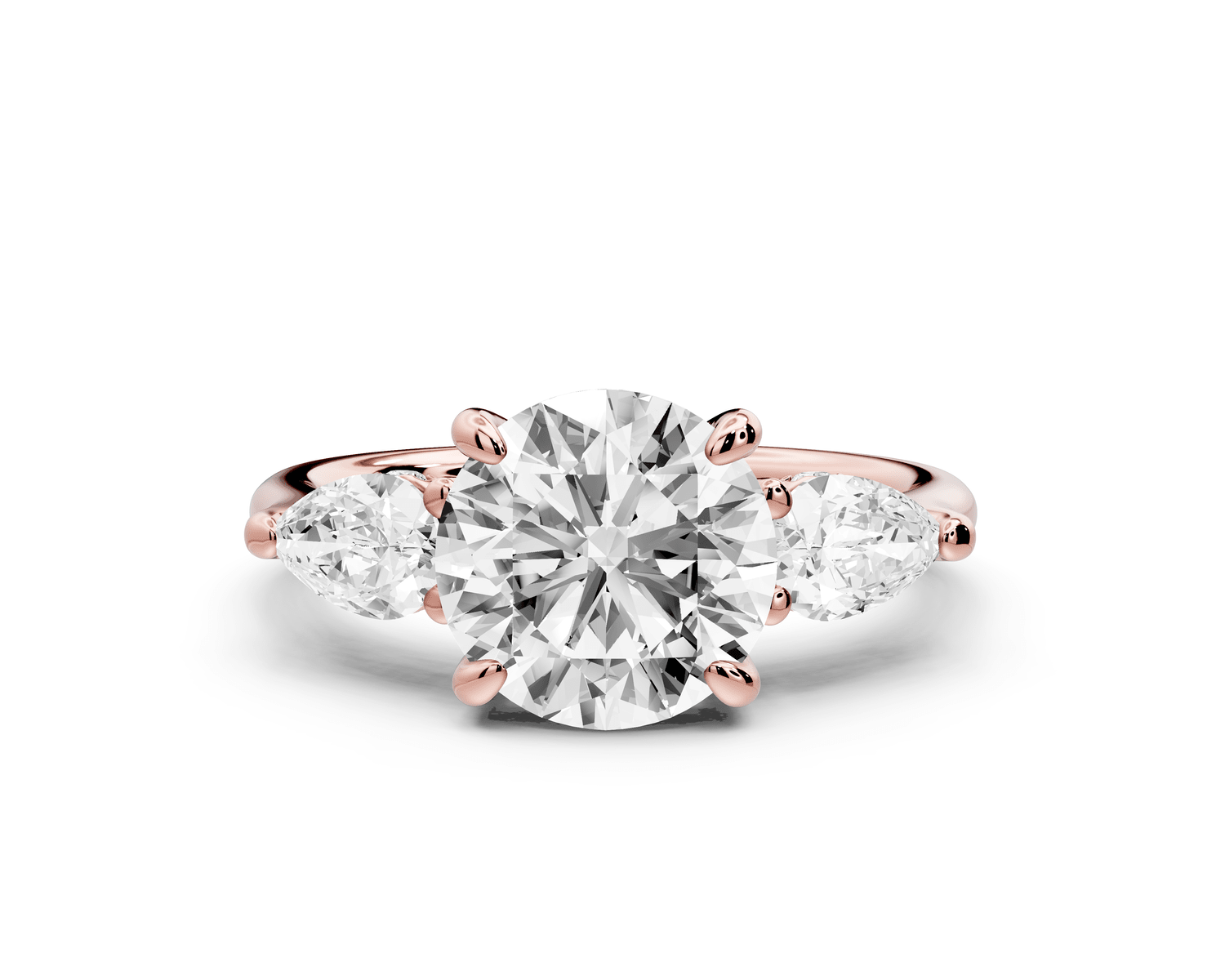 Stella - 2ct 18k rose gold Three Stone round with pears Hidden Halo Engagement Ring - Mr. Alex Jewelry