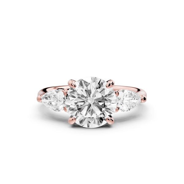 Stella - 2ct 18k rose gold Three Stone round with pears Hidden Halo Engagement Ring - Mr. Alex Jewelry