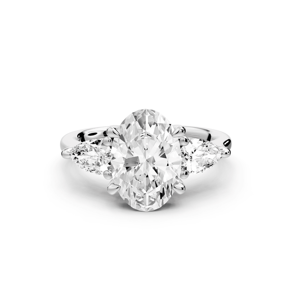 Stella - 2ct 18k white gold Three Stone oval with pears Hidden Halo Engagement Ring - Mr. Alex Jewelry