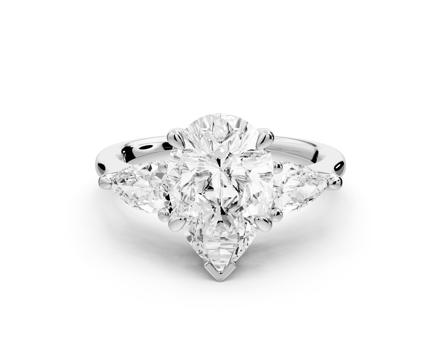 Stella - 2ct 18k white gold Three Stone pear with pears Hidden Halo Engagement Ring - Mr. Alex Jewelry