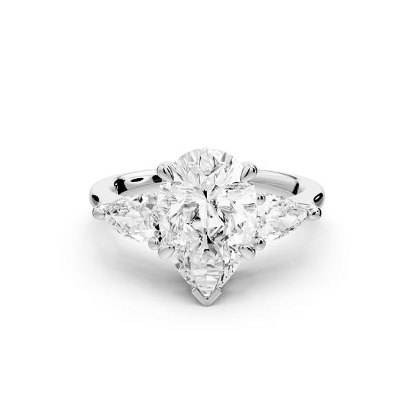Stella - 2ct 18k white gold Three Stone pear with pears Hidden Halo Engagement Ring - Mr. Alex Jewelry