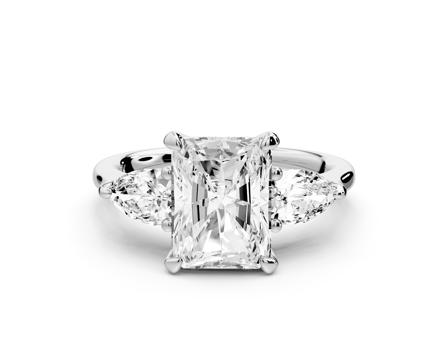 Stella - 2ct 18k white gold Three Stone radiant with pears Hidden Halo Engagement Ring - Mr. Alex Jewelry