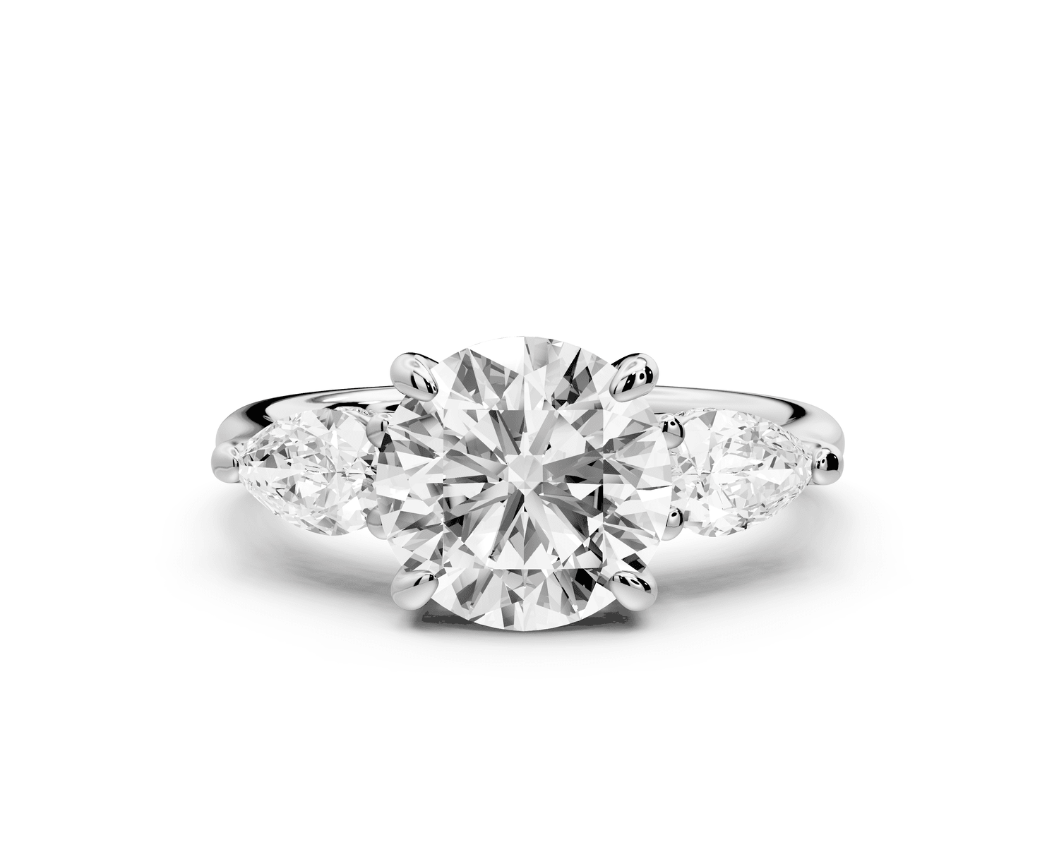 Stella - 2ct 18k white gold Three Stone round with pears Hidden Halo Engagement Ring - Mr. Alex Jewelry
