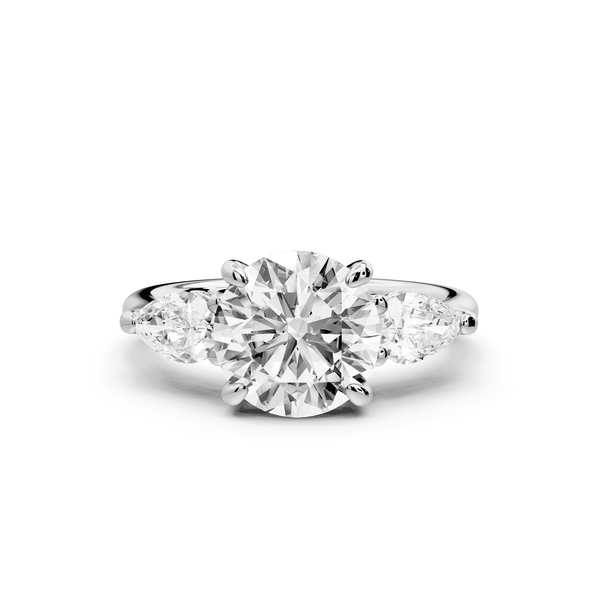 Stella - 2ct 18k white gold Three Stone round with pears Hidden Halo Engagement Ring - Mr. Alex Jewelry