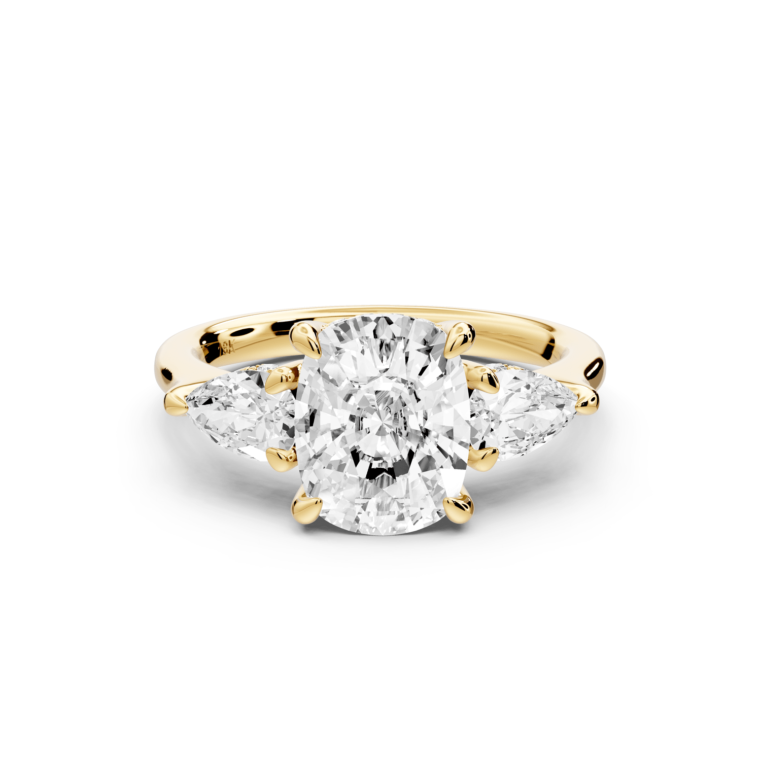 Stella - 2ct 18k yellow gold Three Stone ecushion with pears Hidden Halo Engagement Ring - Mr. Alex Jewelry