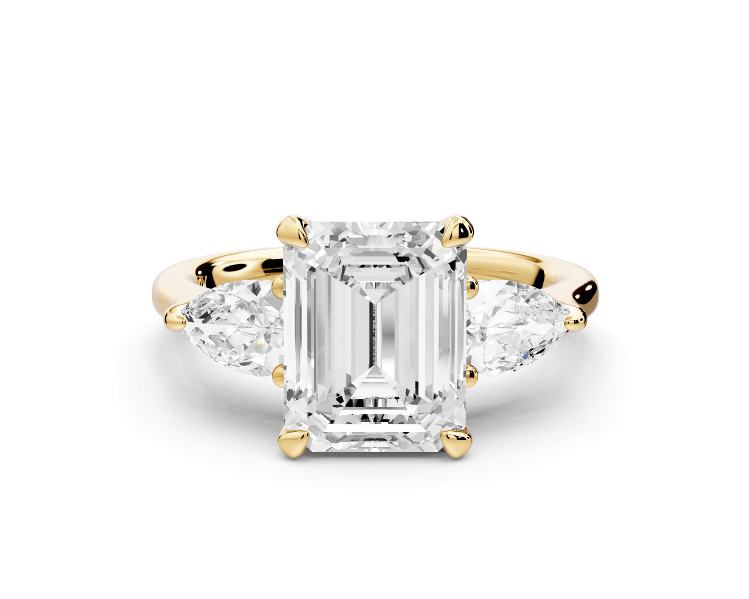 Stella - 2ct 18k yellow gold Three Stone emerald with pears Hidden Halo Engagement Ring - Mr. Alex Jewelry