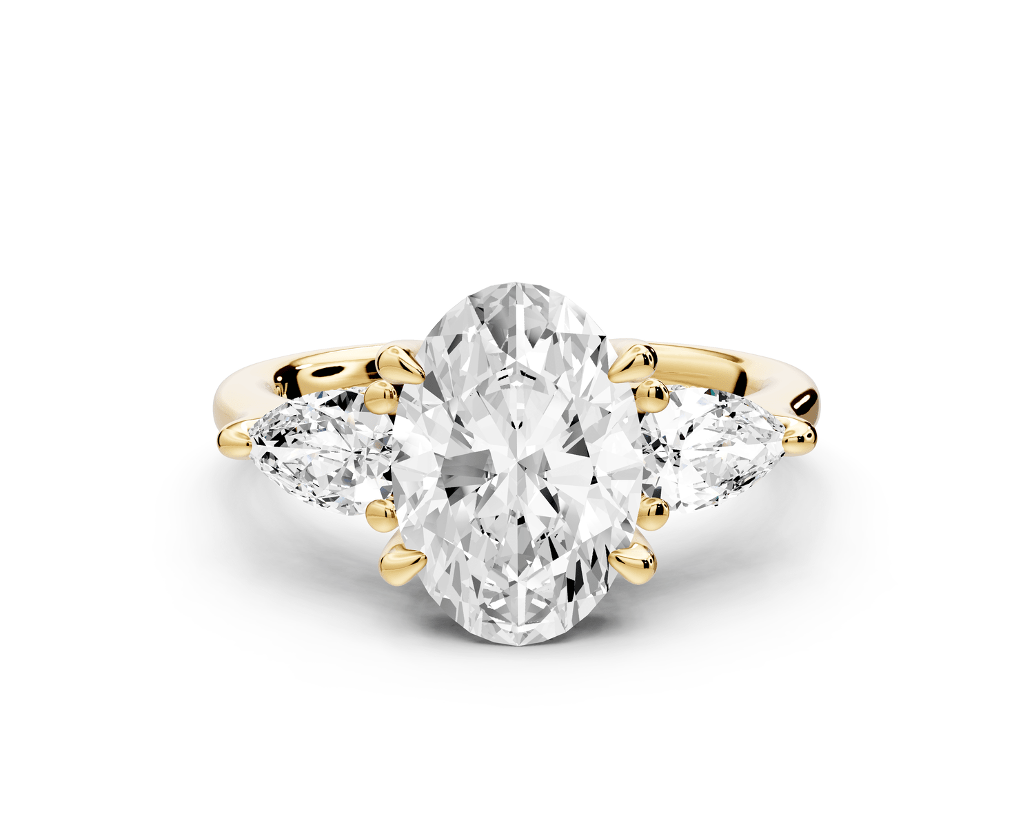 Stella - 2ct 18k yellow gold Three Stone oval with pears Hidden Halo Engagement Ring - Mr. Alex Jewelry