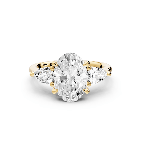 Stella - 2ct 18k yellow gold Three Stone oval with pears Hidden Halo Engagement Ring - Mr. Alex Jewelry