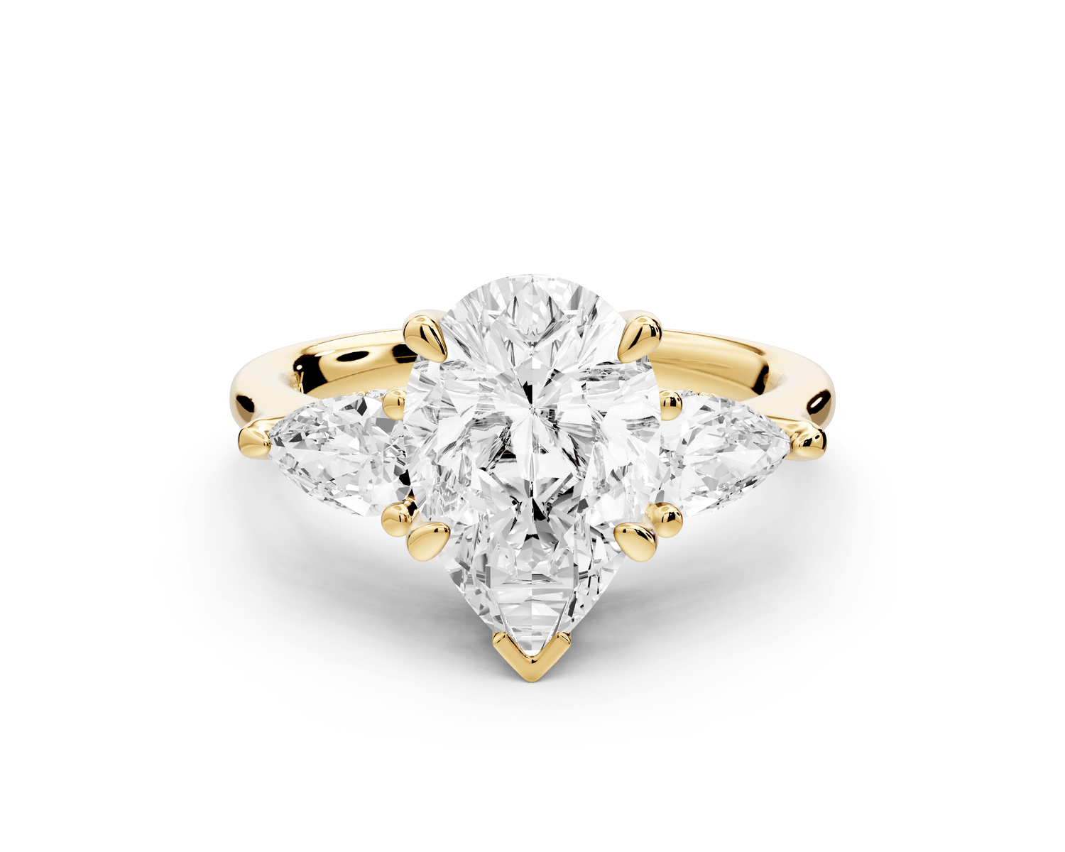 Stella - 2ct 18k yellow gold Three Stone pear with pears Hidden Halo Engagement Ring - Mr. Alex Jewelry