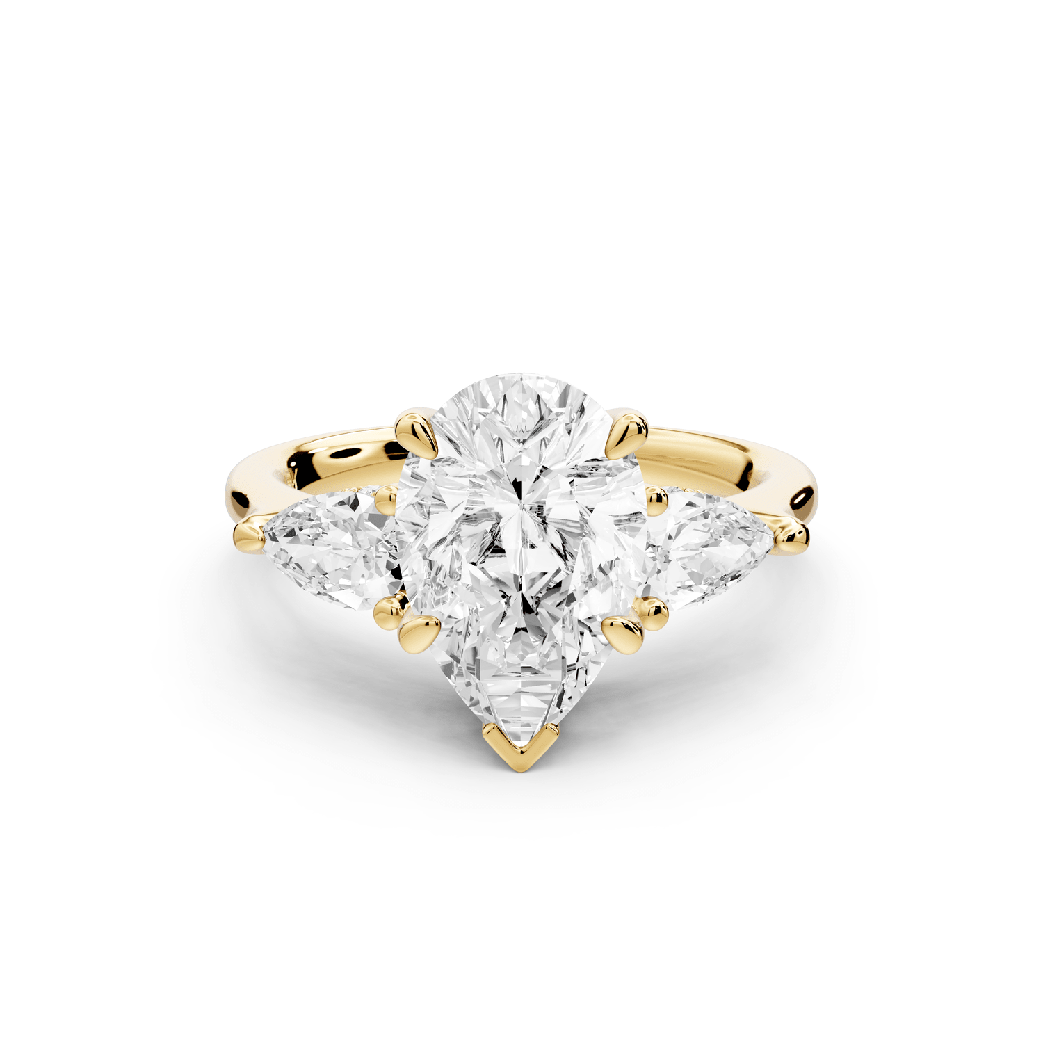 Stella - 2ct 18k yellow gold Three Stone pear with pears Hidden Halo Engagement Ring - Mr. Alex Jewelry