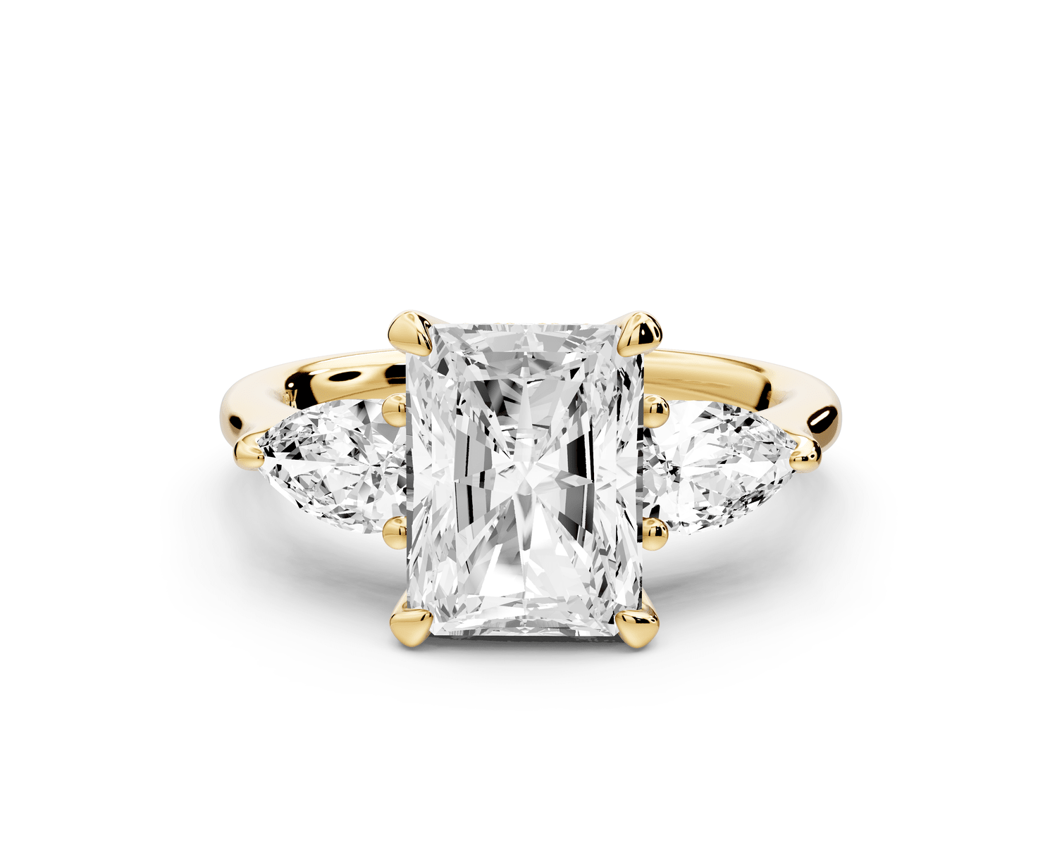 Stella - 2ct 18k yellow gold Three Stone radiant with pears Hidden Halo Engagement Ring - Mr. Alex Jewelry