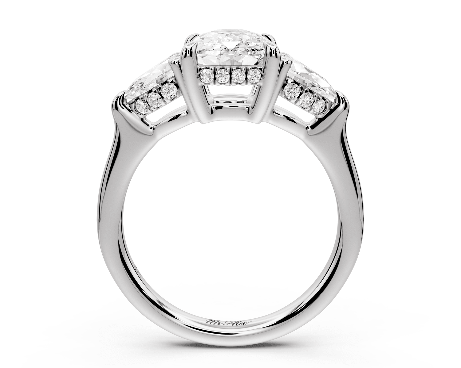 Stella - 2ct platinum Three Stone ecushion with pears Hidden Halo Engagement Ring - Mr. Alex Jewelry