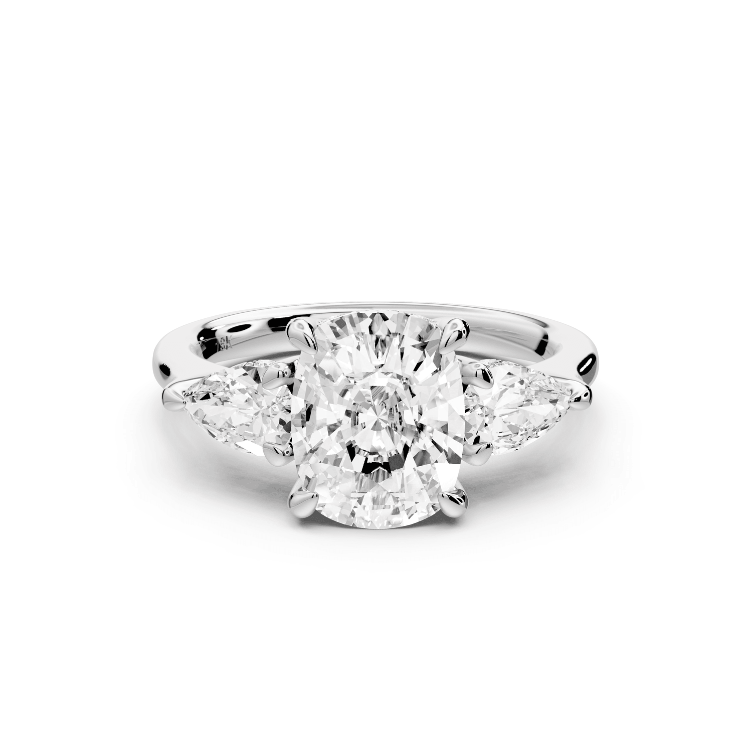 Stella - 2ct platinum Three Stone ecushion with pears Hidden Halo Engagement Ring - Mr. Alex Jewelry