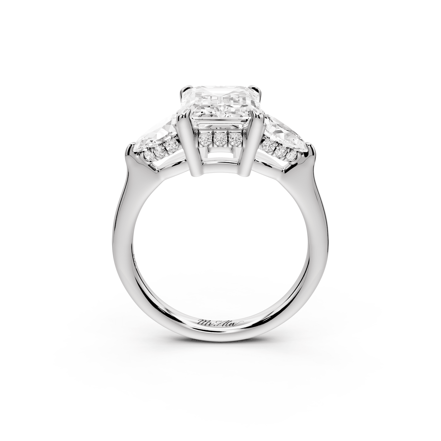 Stella - 2ct platinum Three Stone emerald with pears Hidden Halo Engagement Ring - Mr. Alex Jewelry