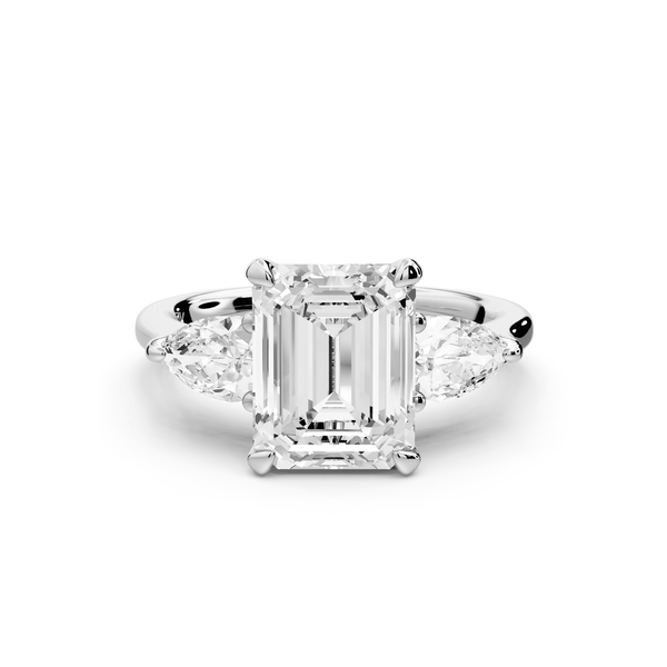 Stella - 2ct platinum Three Stone emerald with pears Hidden Halo Engagement Ring - Mr. Alex Jewelry