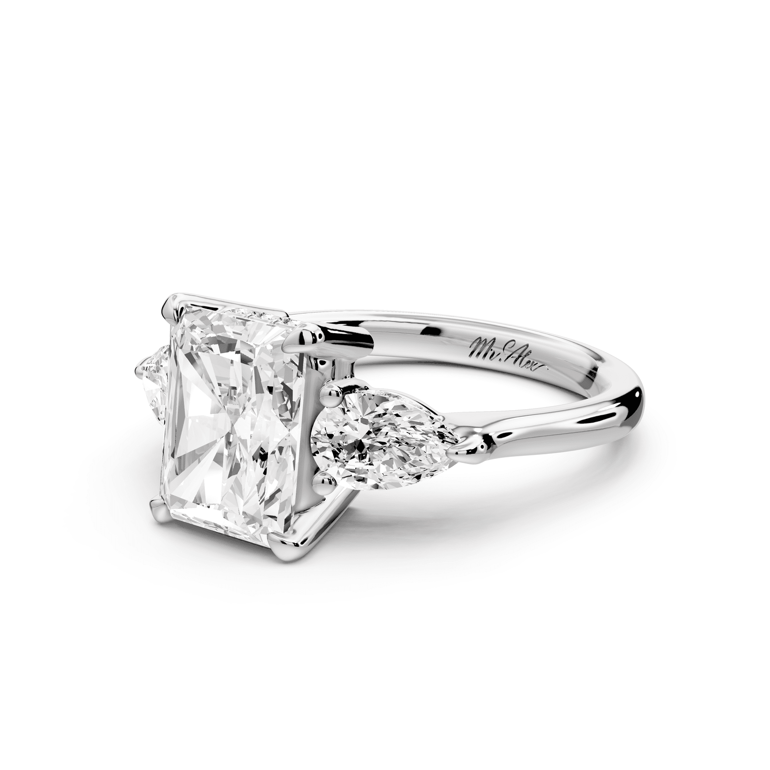 Stella - 2ct platinum Three Stone radiant with pears Hidden Halo Engagement Ring - Mr. Alex Jewelry