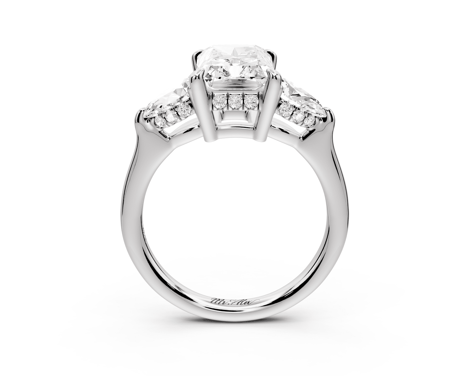 Stella - 2ct platinum Three Stone radiant with pears Hidden Halo Engagement Ring - Mr. Alex Jewelry