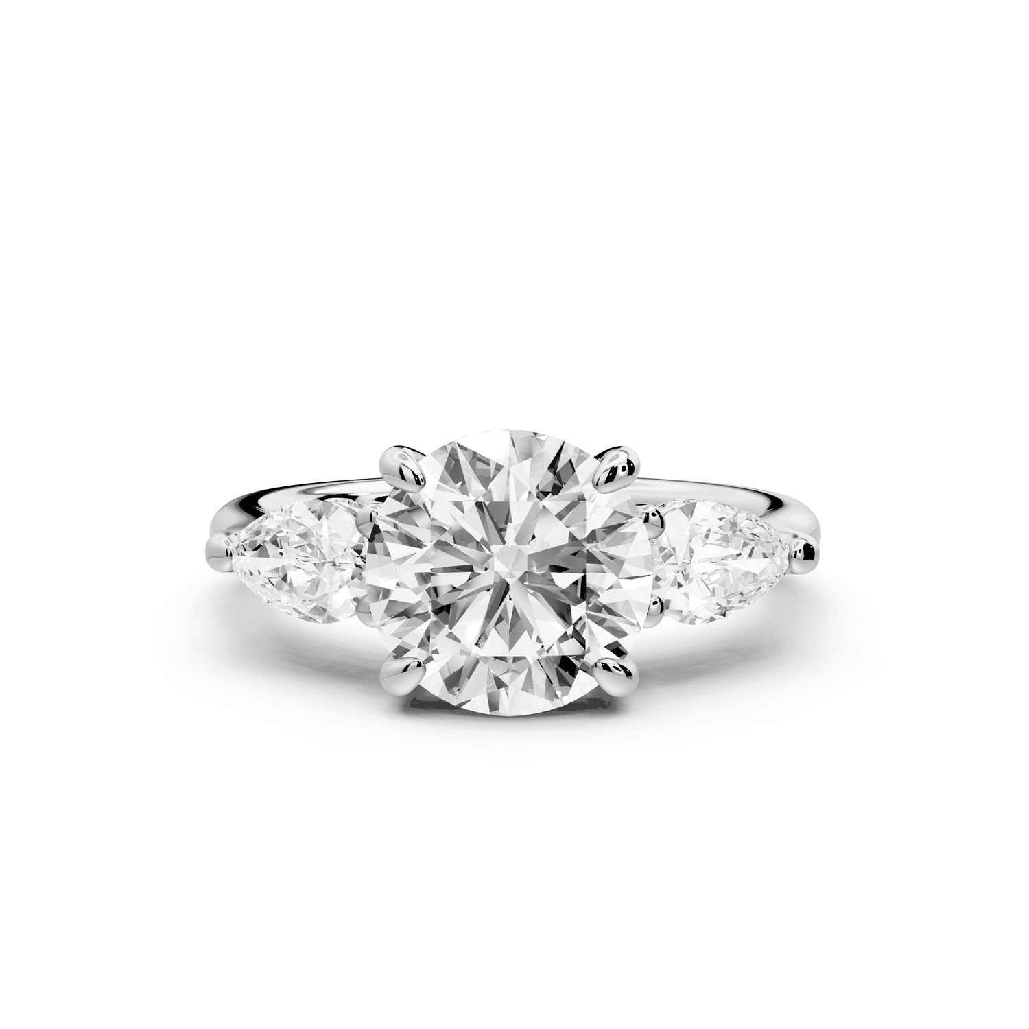 Stella - 2ct platinum Three Stone round with pears Hidden Halo Engagement Ring - Mr. Alex Jewelry
