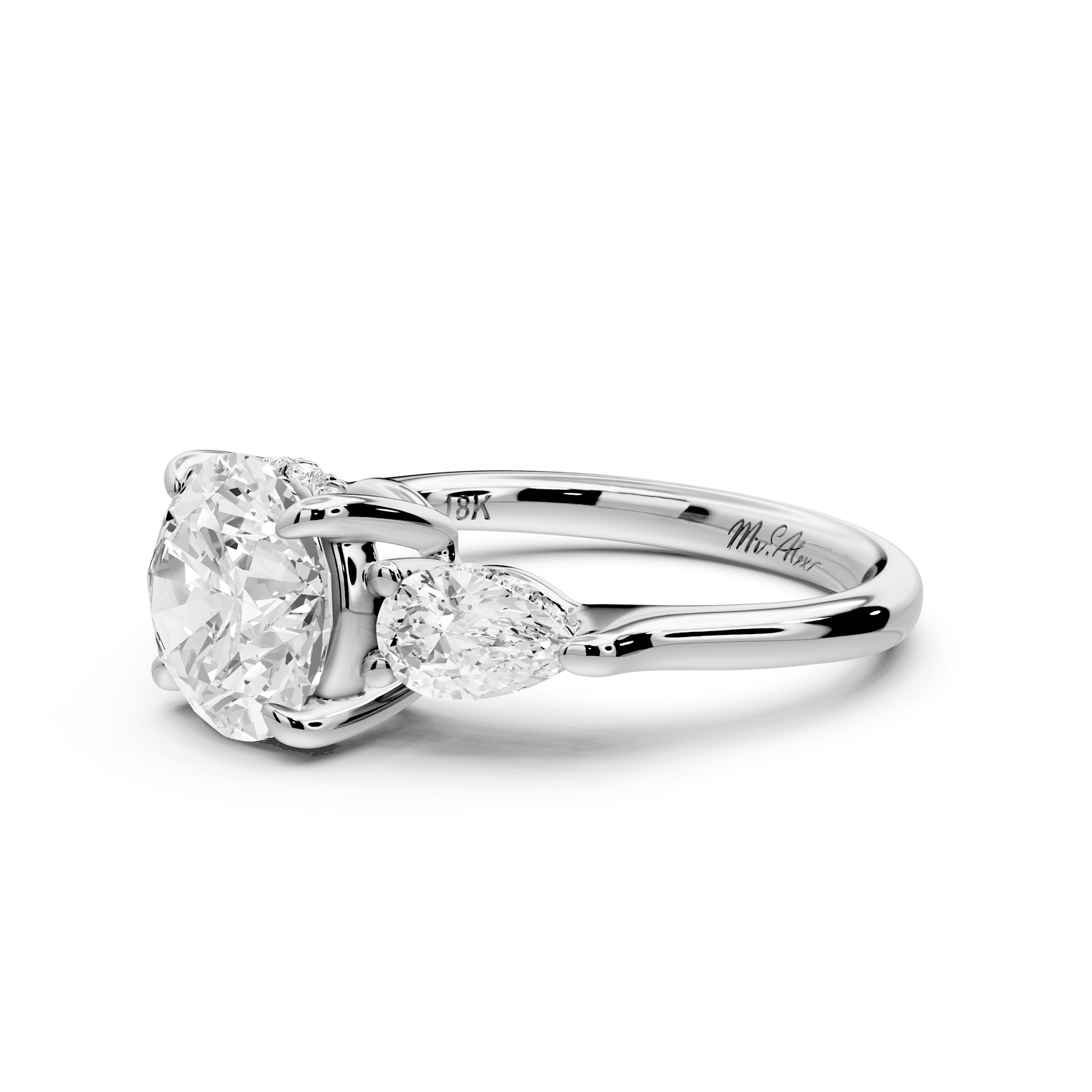 Stella - 2ct platinum Three Stone round with pears Hidden Halo Engagement Ring - Mr. Alex Jewelry