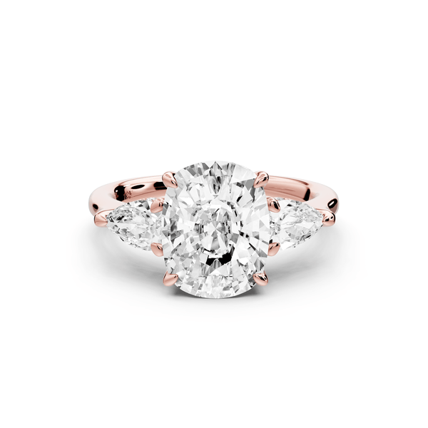 Stella - 3ct 14k rose gold Three Stone ecushion with pears Hidden Halo Engagement Ring - Mr. Alex Jewelry