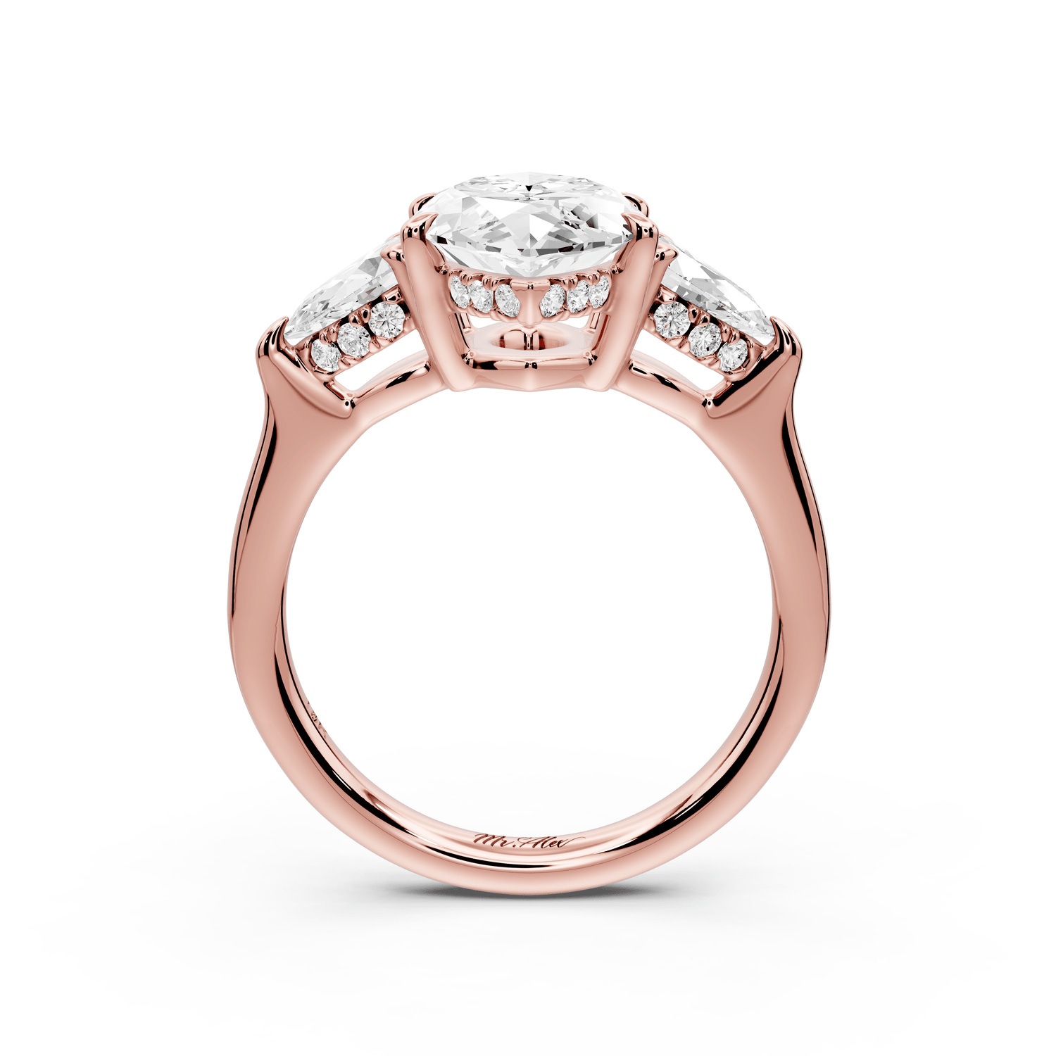 Stella - 3ct 14k rose gold Three Stone marquise with pears Hidden Halo Engagement Ring - Mr. Alex Jewelry