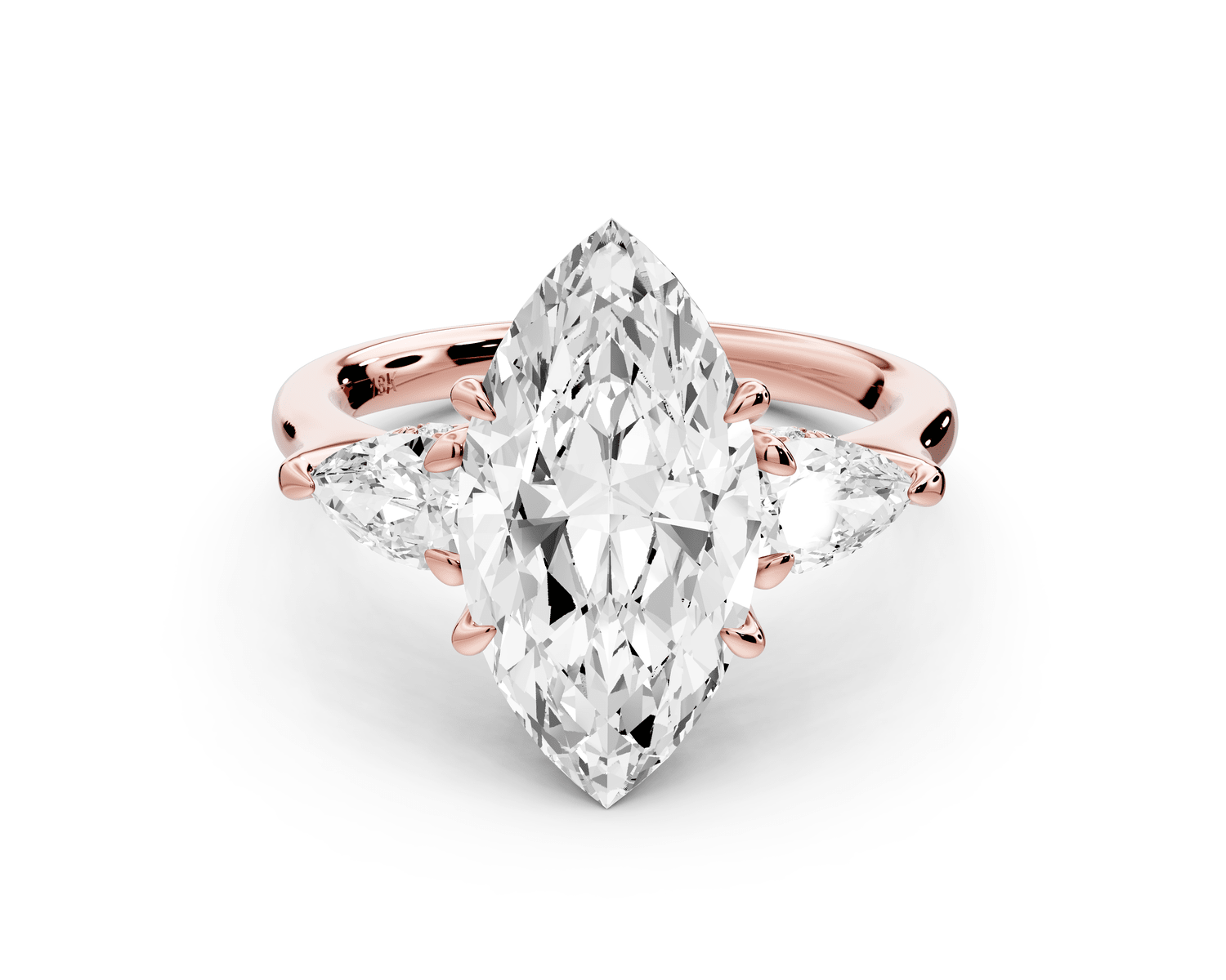 Stella - 3ct 14k rose gold Three Stone marquise with pears Hidden Halo Engagement Ring - Mr. Alex Jewelry