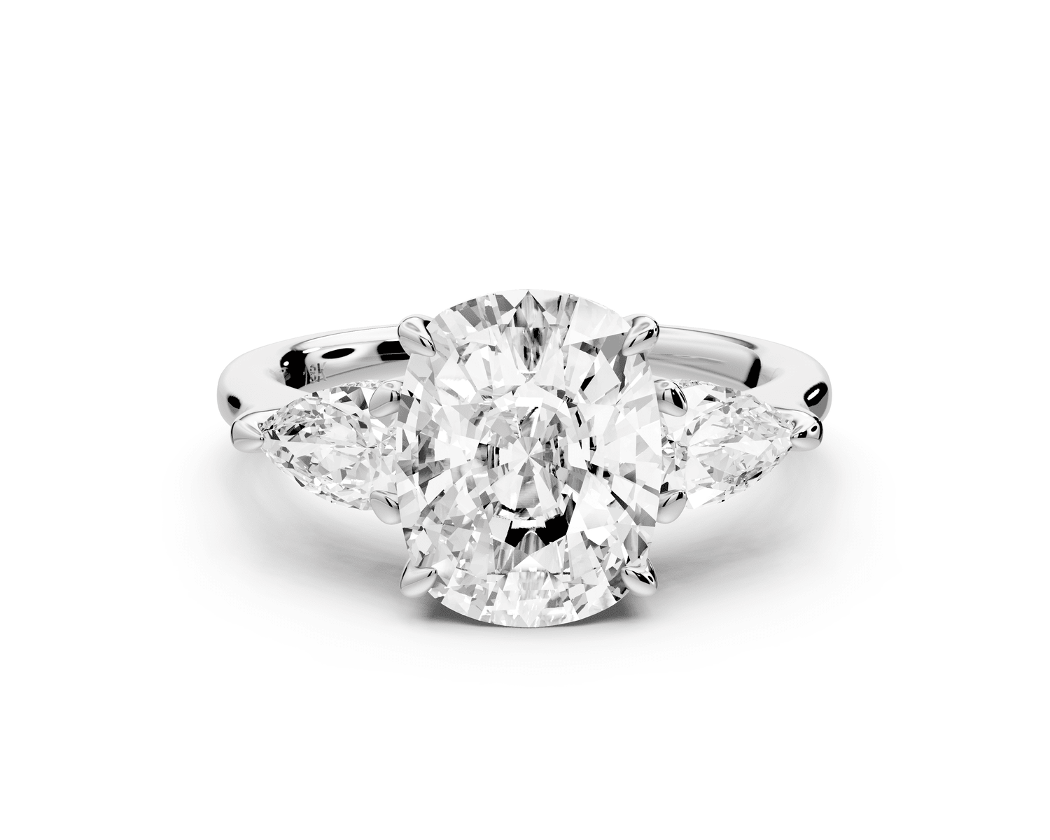 Stella - 3ct 14k white gold Three Stone ecushion with pears Hidden Halo Engagement Ring - Mr. Alex Jewelry