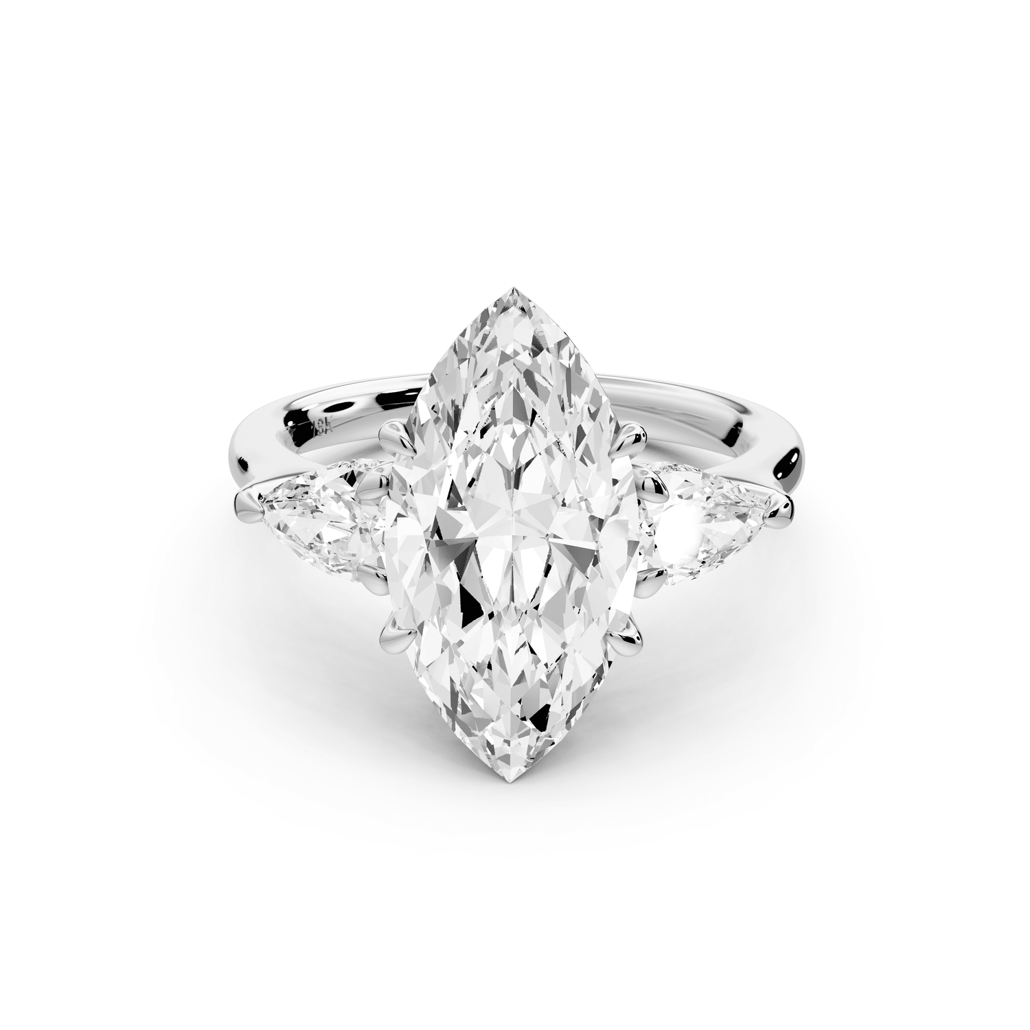 Stella - 3ct 14k white gold Three Stone marquise with pears Hidden Halo Engagement Ring - Mr. Alex Jewelry