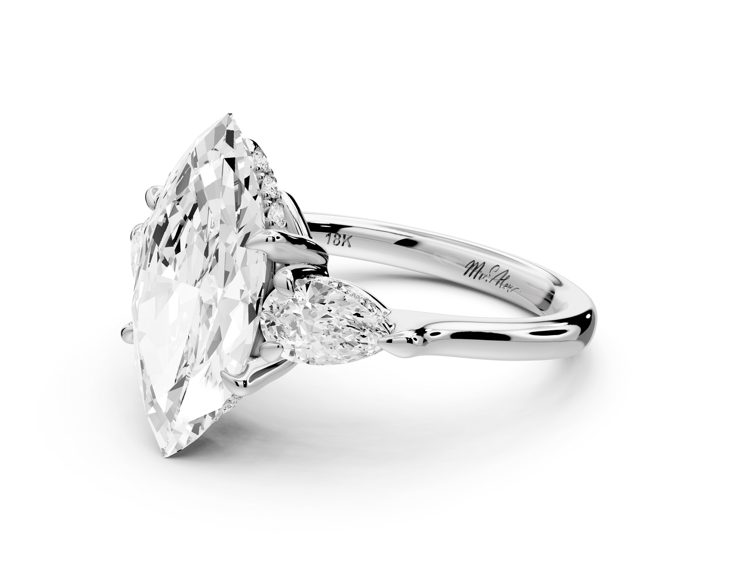 Stella - 3ct 14k white gold Three Stone marquise with pears Hidden Halo Engagement Ring - Mr. Alex Jewelry
