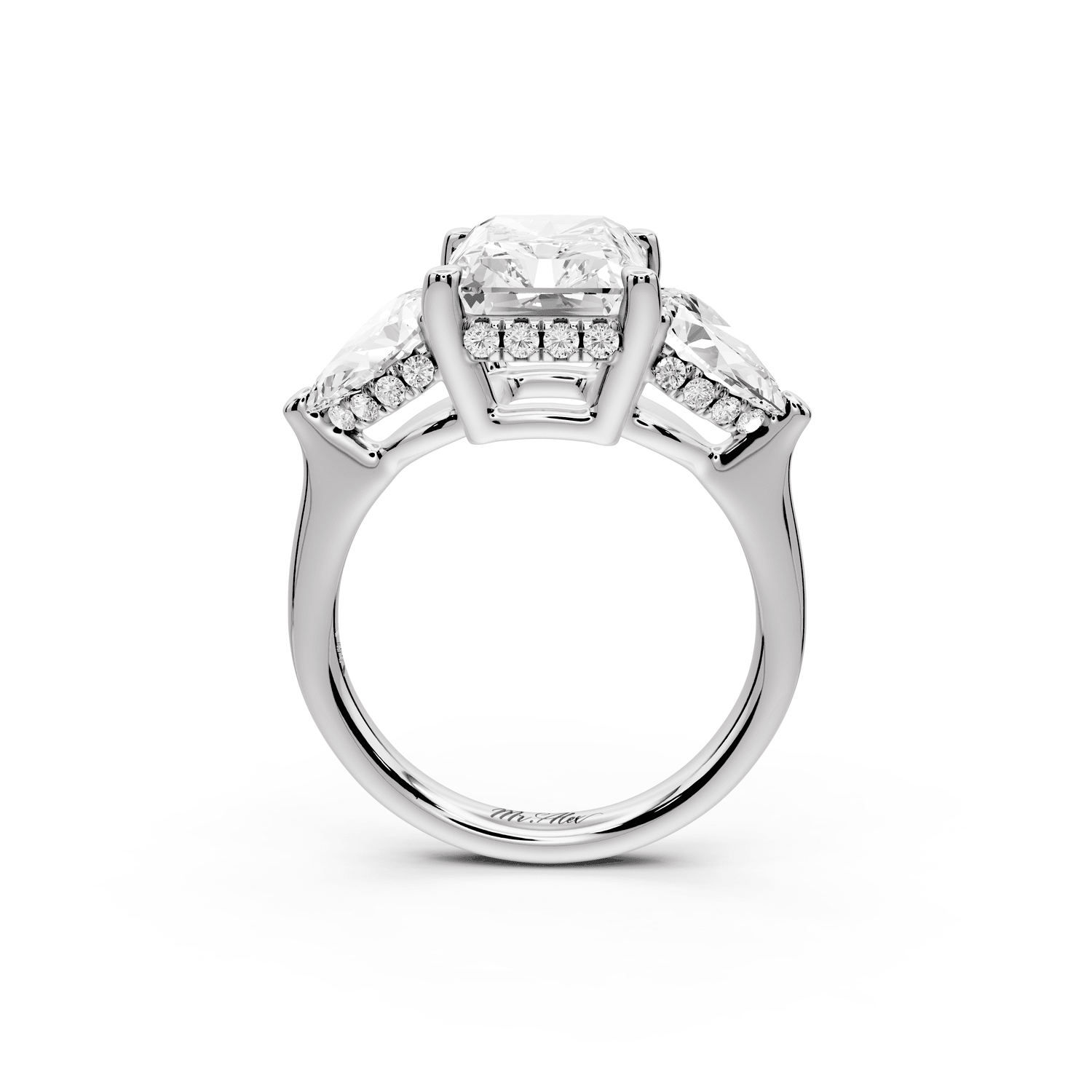 Stella - 3ct 14k white gold Three Stone radiant with pears Hidden Halo Engagement Ring - Mr. Alex Jewelry