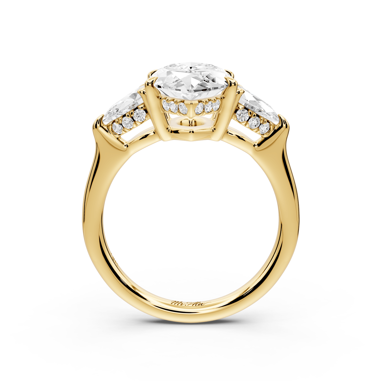 Stella - 3ct 14k yellow gold Three Stone marquise with pears Hidden Halo Engagement Ring - Mr. Alex Jewelry