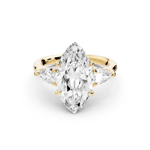 Stella - 3ct 14k yellow gold Three Stone marquise with pears Hidden Halo Engagement Ring - Mr. Alex Jewelry