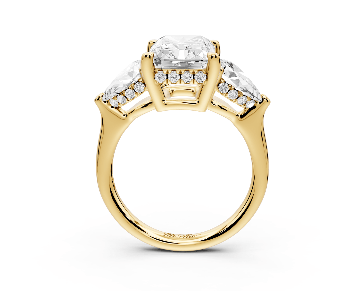 Stella - 3ct 14k yellow gold Three Stone radiant with pears Hidden Halo Engagement Ring - Mr. Alex Jewelry
