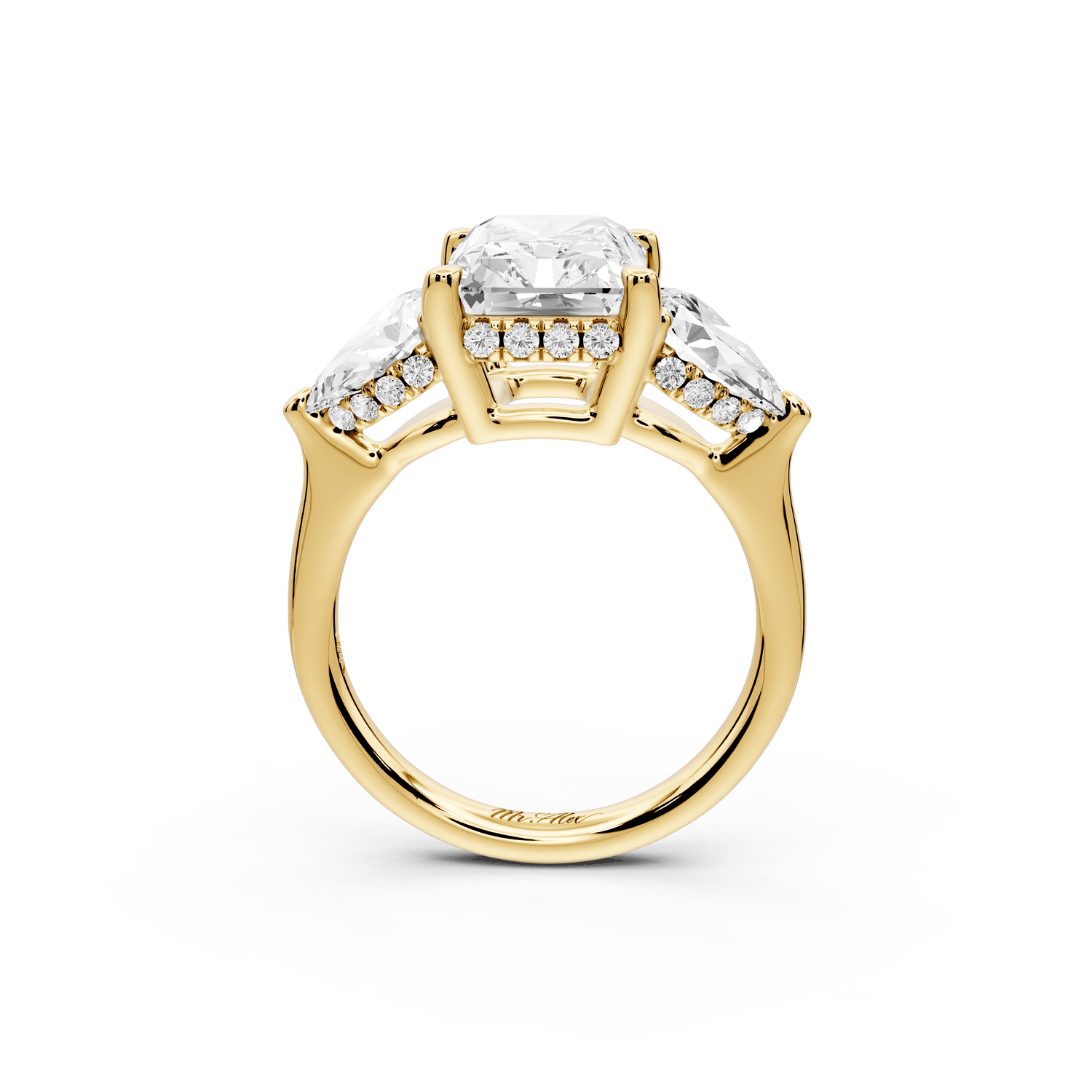 Stella - 3ct 14k yellow gold Three Stone radiant with pears Hidden Halo Engagement Ring - Mr. Alex Jewelry