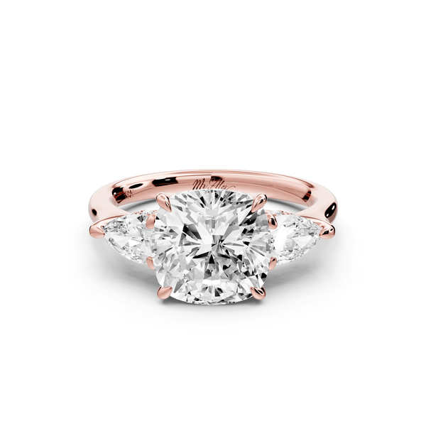 Stella - 3ct 18k rose gold Three Stone cushion with pears Hidden Halo Engagement Ring - Mr. Alex Jewelry