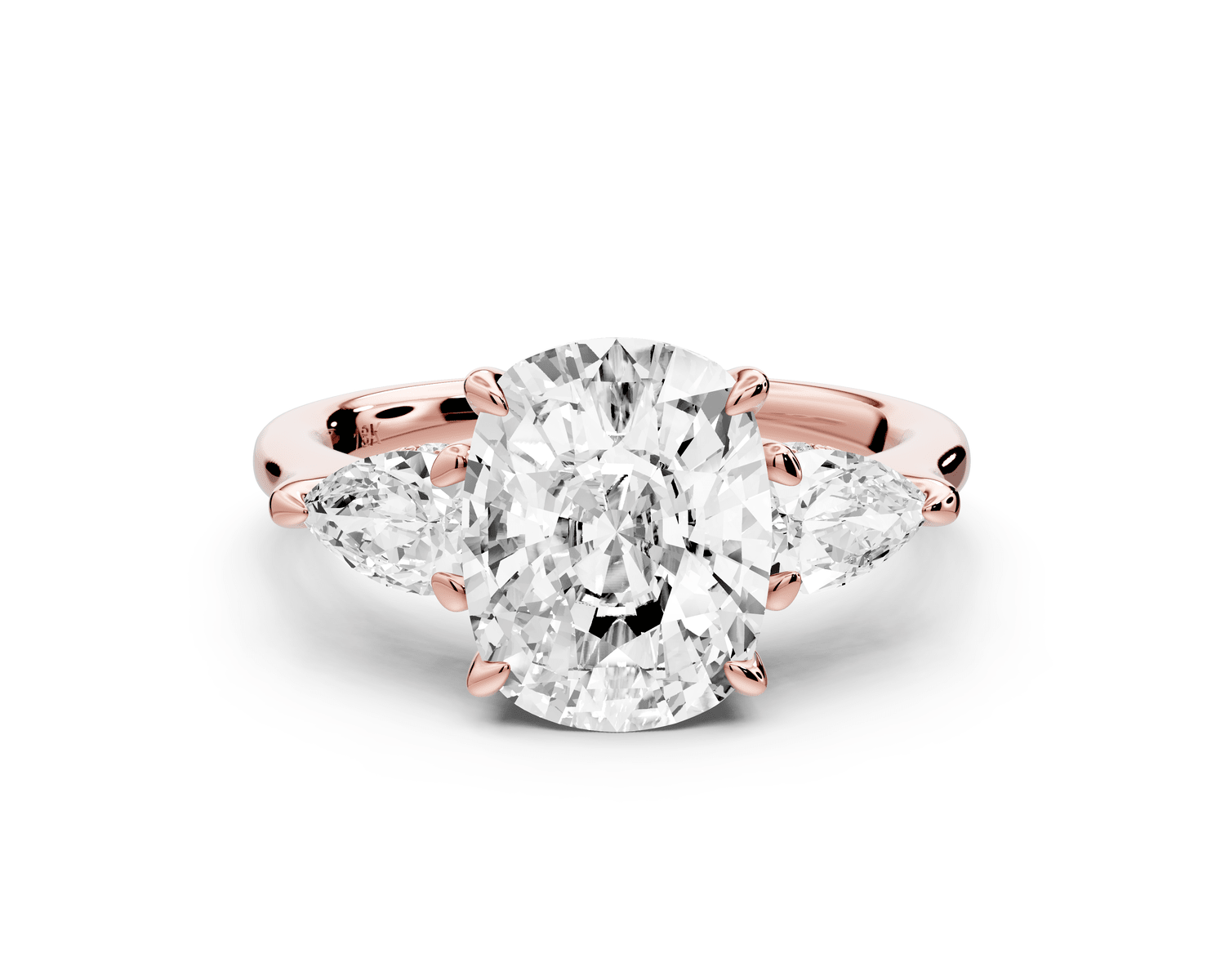 Stella - 3ct 18k rose gold Three Stone ecushion with pears Hidden Halo Engagement Ring - Mr. Alex Jewelry