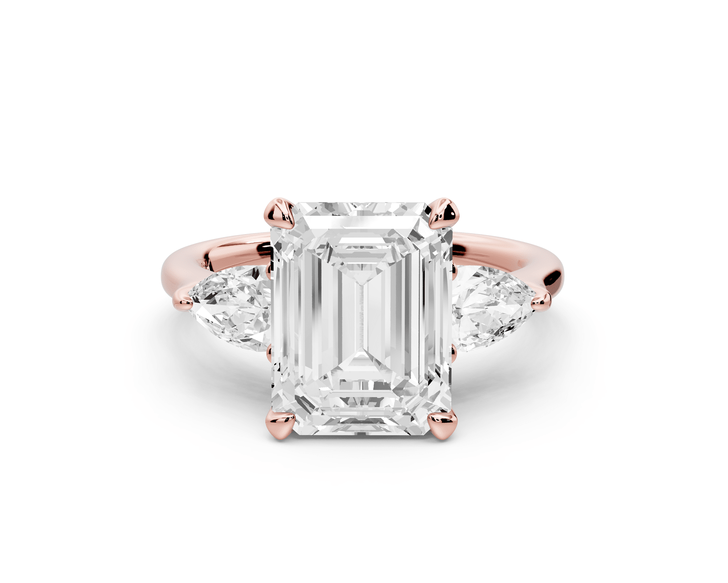 Stella - 3ct 18k rose gold Three Stone emerald with pears Hidden Halo Engagement Ring - Mr. Alex Jewelry