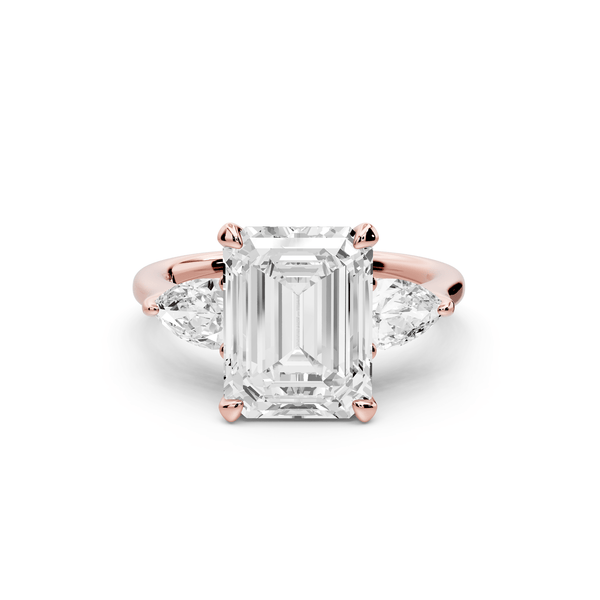 Stella - 3ct 18k rose gold Three Stone emerald with pears Hidden Halo Engagement Ring - Mr. Alex Jewelry