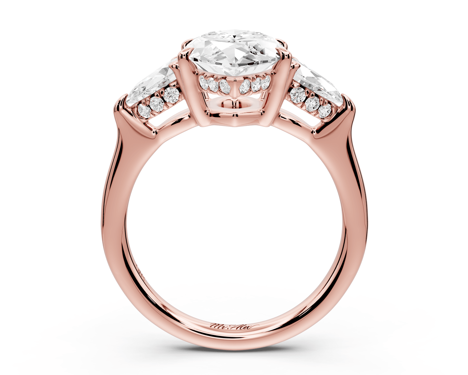 Stella - 3ct 18k rose gold Three Stone marquise with pears Hidden Halo Engagement Ring - Mr. Alex Jewelry