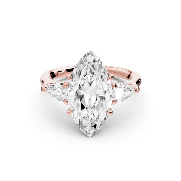 Stella - 3ct 18k rose gold Three Stone marquise with pears Hidden Halo Engagement Ring - Mr. Alex Jewelry