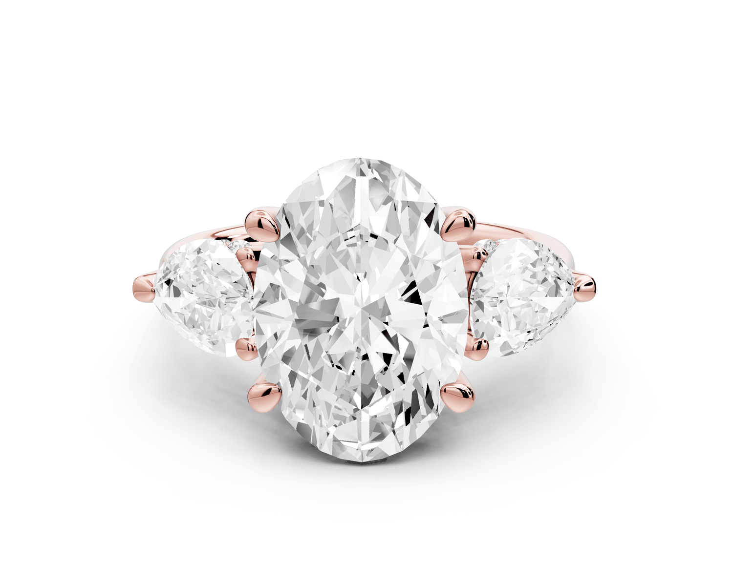 Stella - 3ct 18k rose gold Three Stone oval with pears Hidden Halo Engagement Ring - Mr. Alex Jewelry