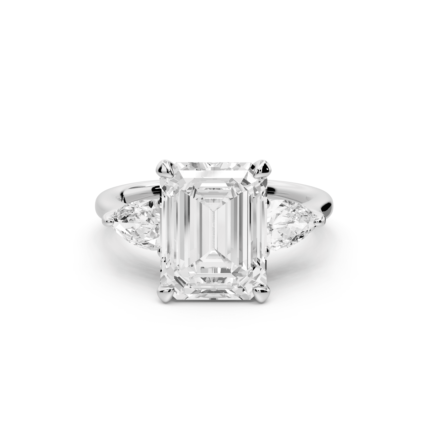 Stella - 3ct 18k white gold Three Stone emerald with pears Hidden Halo Engagement Ring - Mr. Alex Jewelry