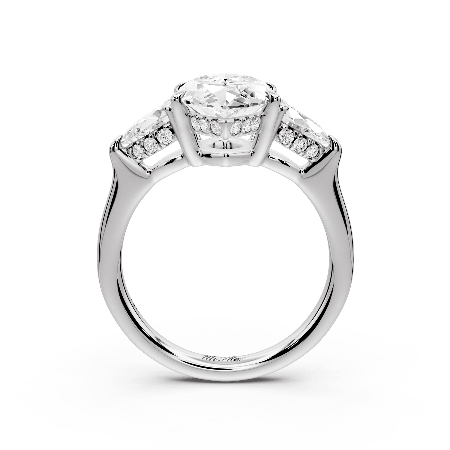 Stella - 3ct 18k white gold Three Stone marquise with pears Hidden Halo Engagement Ring - Mr. Alex Jewelry