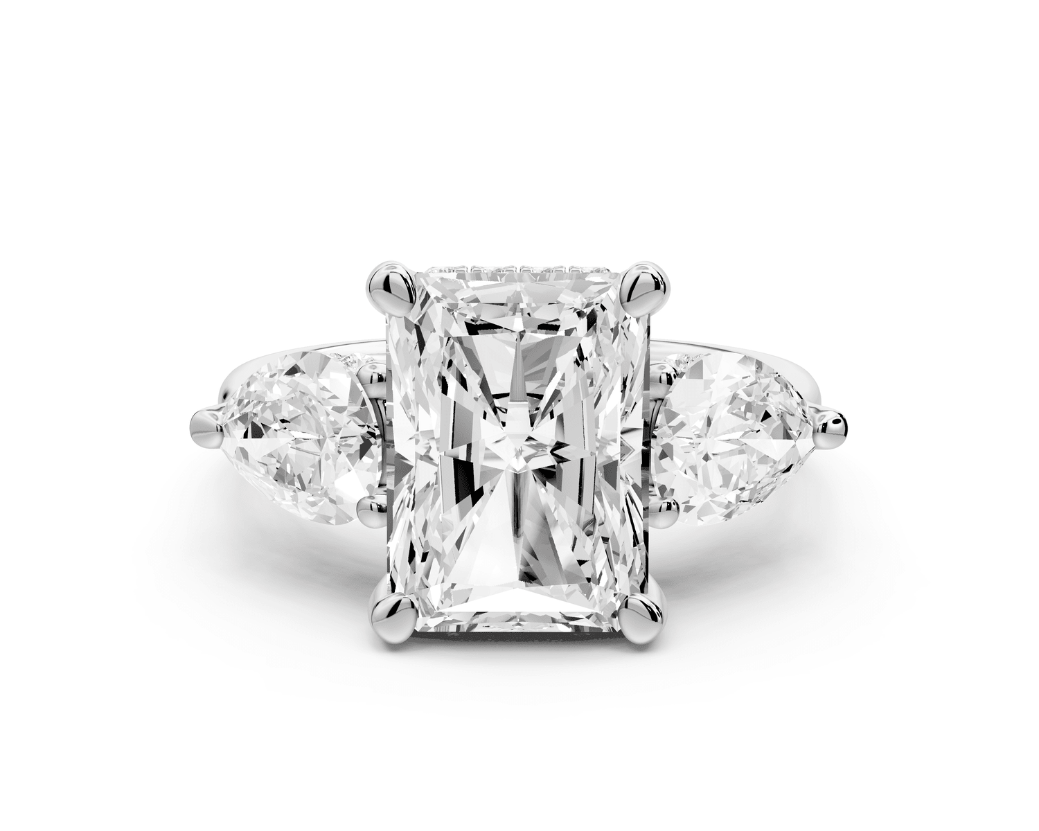 Stella - 3ct 18k white gold Three Stone radiant with pears Hidden Halo Engagement Ring - Mr. Alex Jewelry