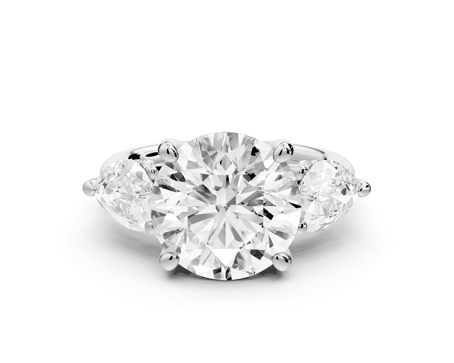 Stella - 3ct 18k white gold Three Stone round with pears Hidden Halo Engagement Ring - Mr. Alex Jewelry